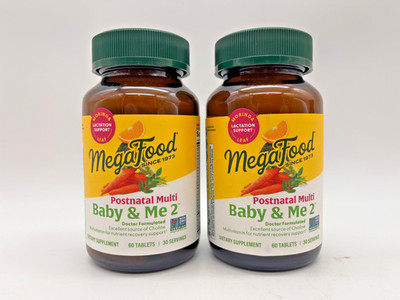 2x MEGA FOOD POSTNATAL MULTI BABY & ME 2 MULTIVITAMIN TABLETS 60ct EACH SEALED