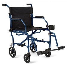 Medline Ultra Lightweight Transport Wheelchair for Adults,19inch Seat Width,Blue