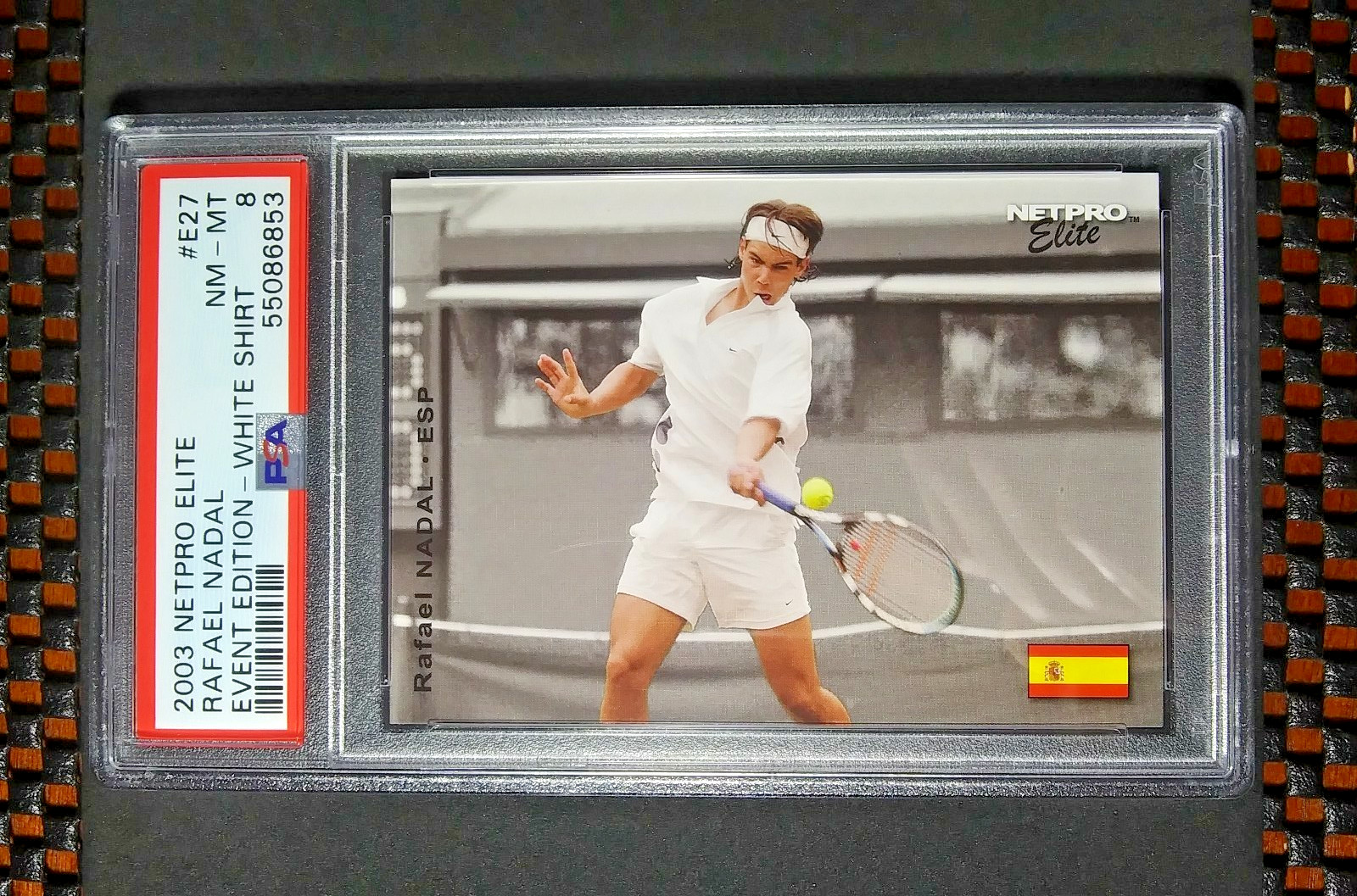 2003 NetPro Elite Event Edition White Shirt Rookie #E27 Rafael Nadal RC SP PSA 8 view 3