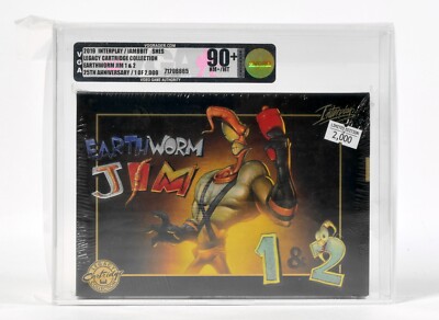 Nintendo SNES,Iam8bit Earthworm Jim 1 & 2,VGA Gold 90+ NM+/MT Archival