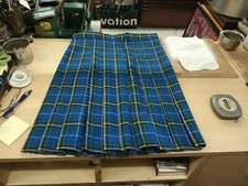 Tartan Plaid Blue Pleated Skirt Size 8 Handmade Pre-owned Worsted Wool Scottish