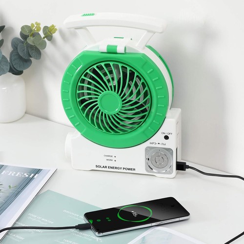 Multi function Solar Fan Electric Outdoor Fishing Fan with MP3 Table Lamp Torch - Picture 6 of 8