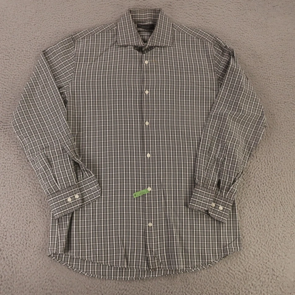 Рубашка мужская Bloomingdales L 16 32/33 черная белая Glen клетчатая 100% хлопок саржа - Изображение 2 из 4