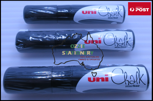 3 x BLACK BOLD Uni Liquid Chalk Marker 8mm Chisel Tip PWE8KBK - Picture 1 of 4