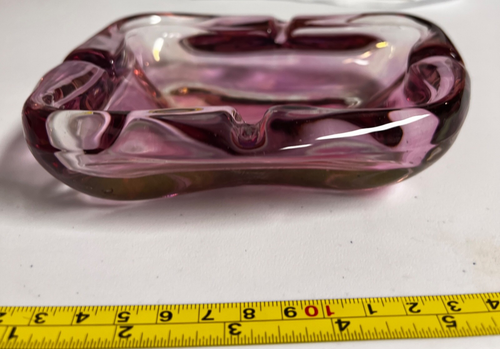 Vintage MCM Anchor Hocking Pink Iridescent Art Glass Ashtray Retro Swedish - Picture 6 of 6