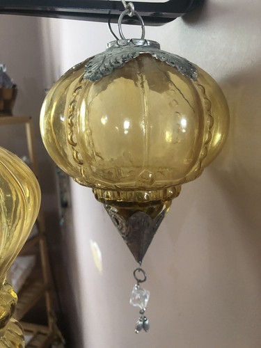 Set Of 3 Amber Glass Ornaments With Silver - Picture 4 of 6
