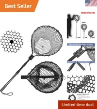 Rubber Fishing Net Large Folding Landing Net,Collapsible Aluminum Pole Handle...