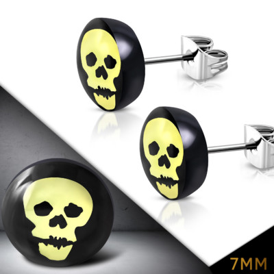 Uomo Acciaio Inossidabile Orecchini a Cerniera Cerchio Abbracciati con Cranio Charms, 2 pcs