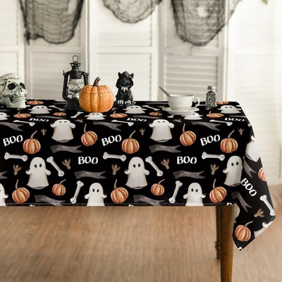 Halloween Tablecloth 60x140 Inch Rectangular Ghost Pumpkin Black Washable Table 
