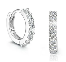 925 Sterling Silver Tiny CZ Hoop Huggie Children Baby Earrings 8mm/inner 5mm C4