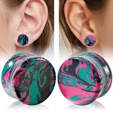 Pair Organic Stone Ear Plugs Gauges Mix Green Pink Saddle Flared Tunnels 2g-5/8"