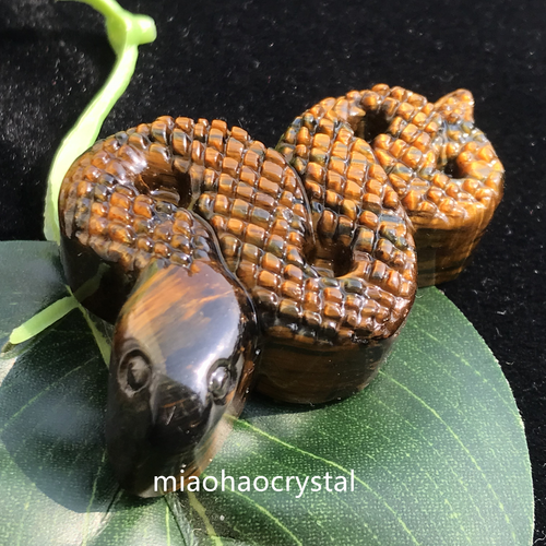 Quarzo occhio di tigre naturale superiore 2" cristallo intagliato a mano serpente decorazione Reiki.2pz - Foto 5 di 11