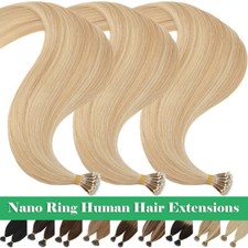 14"-24" Nano Beads Tip Remy 100 Human Hair Extensions Micro Loop Ring Highlight