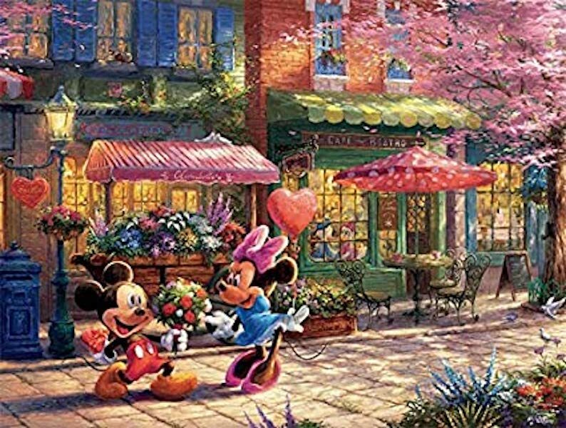 New Disney Parks Thomas Kinkade Mickey Minnie Sweetheart Cafe 1000