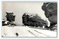 c1940's Balanced Steamboat Rocks Winter CO Springs Sanborn RPPC Photo Postcard