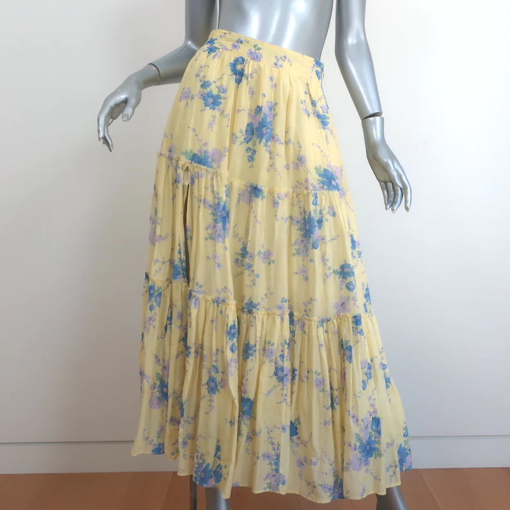 LoveShackFancy Tiered Maxi Skirt Haru Yellow Floral Print LoveShackFancy Tiered Maxi Skirt Haru Yellow Floral Print