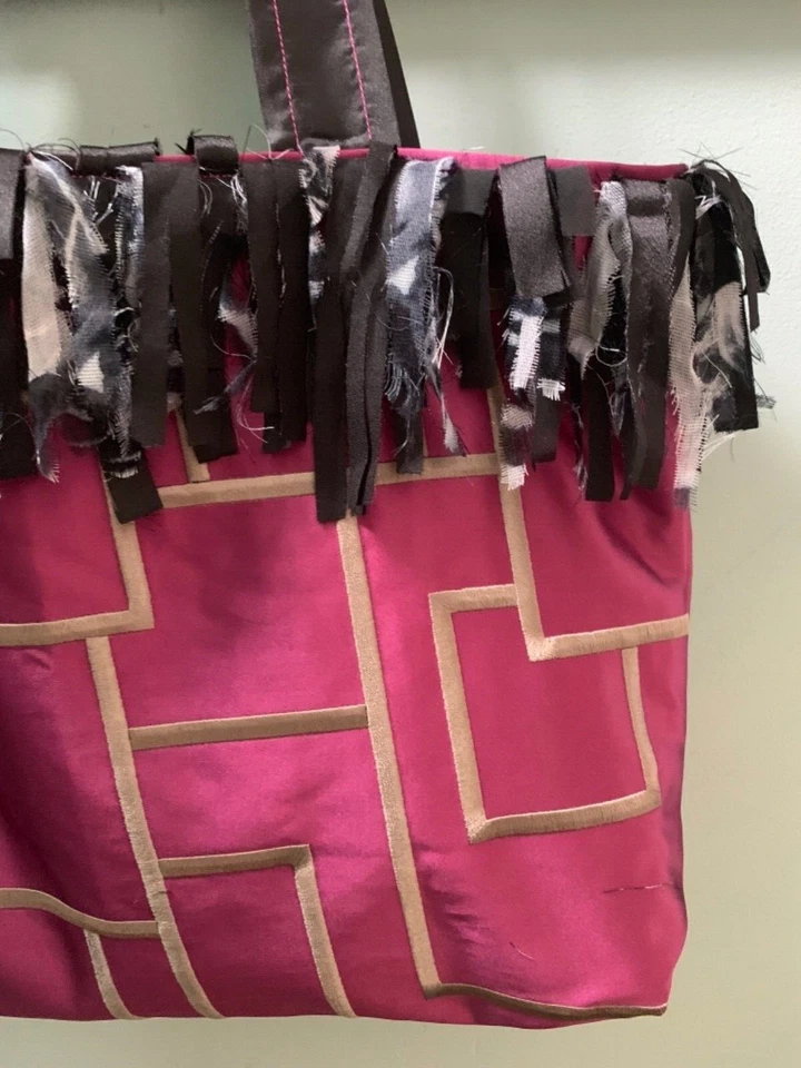 Purple & Black Satin Fabric Boho Tote Bag, Handbag - Image 3 of 4