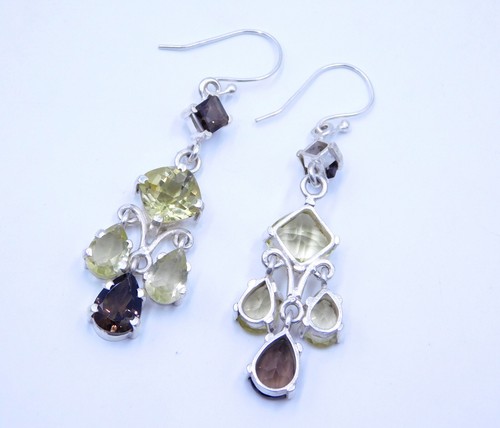 10.3 GM 925 Plata de Ley Natural Limón Cuarzo & Ahumado Corte Piedra Pendiente - Imagen 5 de 5