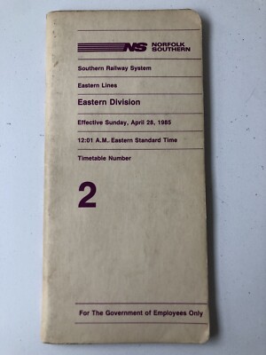 Norfolk Southern Eastern Division Employee Timetable #2 April 1985