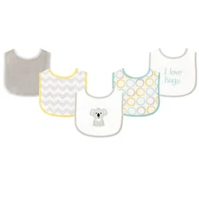 Luvable Friends Baby Cotton Terry Drooler Bibs with PEVA Back 5pk, Koala