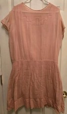 1920s Pink Smocked Deco Cotton Dress With Slip