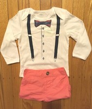 NWT Boy's Old Navy 2-Piece Set Coral Shorts Bowtie One-Piece Size 12-18 Months