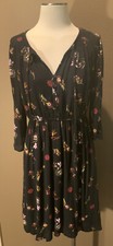 Old Navy M Black Floral Pintuck Office Cottage Core Dress W V Neck