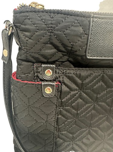 Adrienne Vittadini Black Quilted Fabric Shoulder Purse Handbag with Pockets - Picture 5 of 8