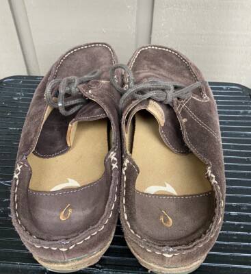 Olukai Ohana Brown Leather Suede Lace-Up Slip on Mens Casual  display picture 1