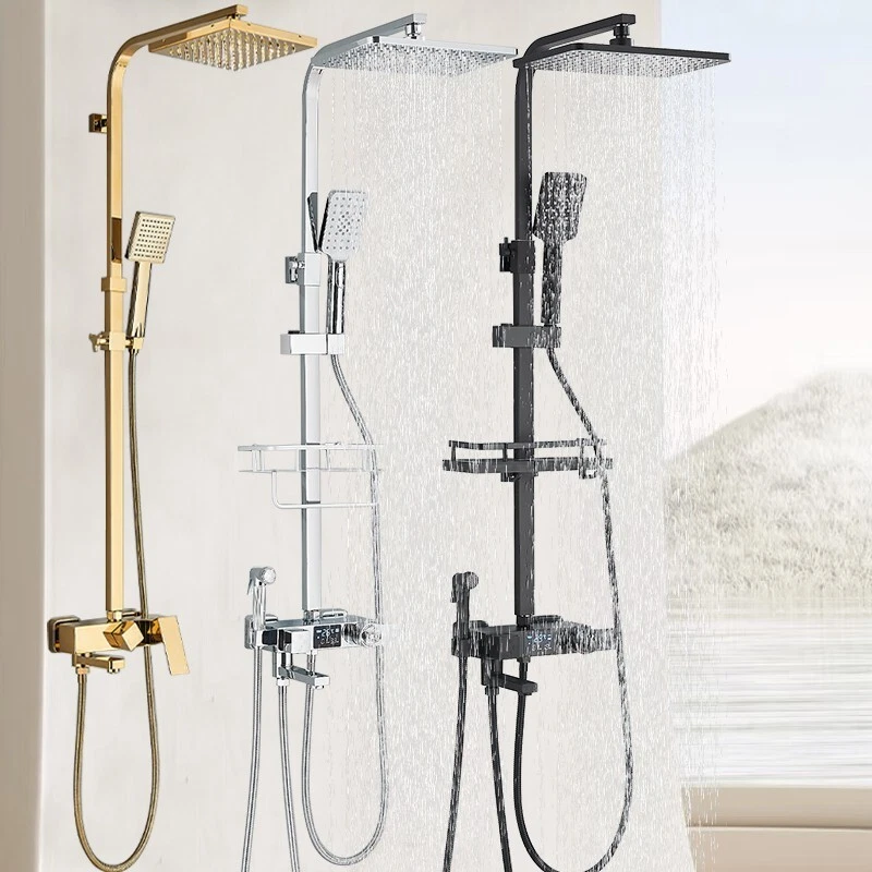 ROZIN Exposed Bathroom Shower Mixer Twin Head Large Bar Set Square Round Valve System