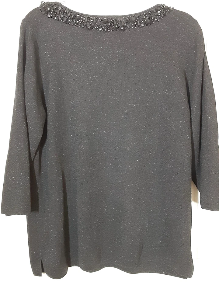 Top de mujer Grace Elements mezcla de seda talla 1x, negro, manga 3/4, pulóver Foto 3 de 4