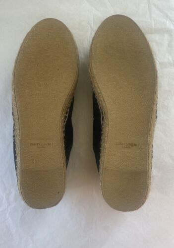 YSL Saint Laurent Blk Canvas Signature Embroidered Espadrilles Flats~39 1/2~$725 - Picture 8 of 14