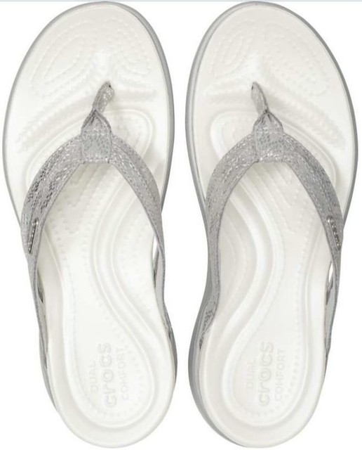 Crocs Women's Size 6 Capri Strappy Flip Flop Metallic Silver for sale online | eBay