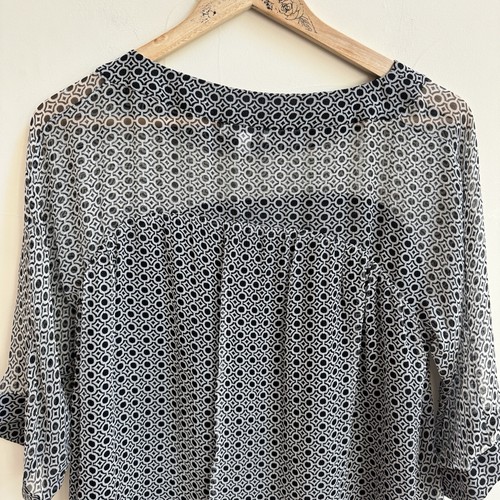 Joie Black White Geometric Print 3/4 Sleeve Boat Neck Womens Size S Silk Blouse - Picture 6 of 12