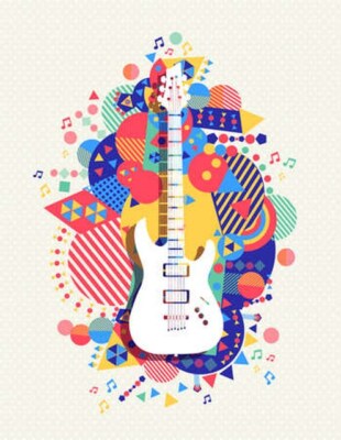 Wandbild: E-Gitarren-Ikone, Musikkonzeptdesign mit farbenfroher lebendiger [...]