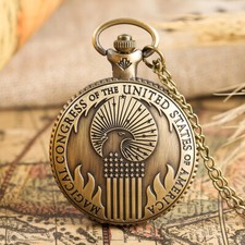 Vintage Bronze Quartz Pocket Watch Necklace Pendant Antique Watches Men's Gifts