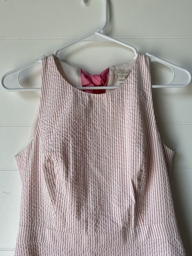 J. Crew Preppy Dress NWT Striped Pink Seersucker Ribbon Bow Fit Flare Sz 2 - Picture 3 of 12