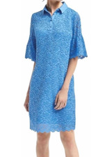 Banana Republic Blue Lace Collared Dress w/Pockets Size XS Petite Sleeves Lined
