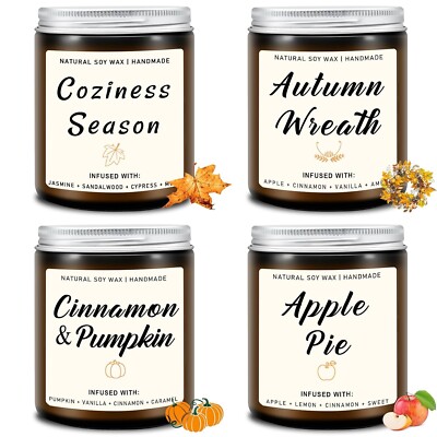 Homsolver Fall Scented Candles Set of 4   Autumn Home Decor Gift for Women Men