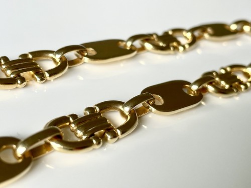 STEIGBÜGEL PLÄTTCHEN KETTE 585 /14 KARAT GOLD 66cm Plattenkette - Bild 2 von 10