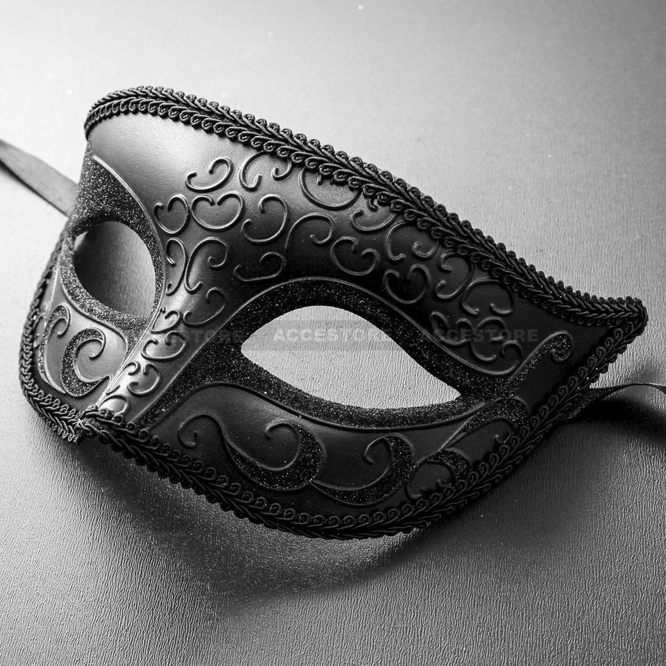 Black Luxury Half Face Venetian Mardi Gras Party Ball Masquerade Mask for Men - Image 3 of 4