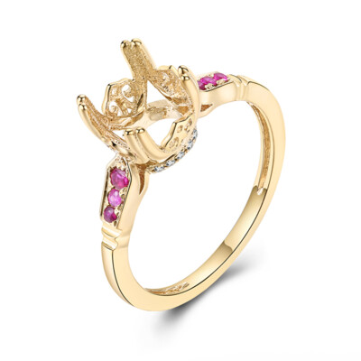 Solid 14K Yellow Gold Round 7mm Real Diamonds Rubies Gemstone Ring Fine Jewelry