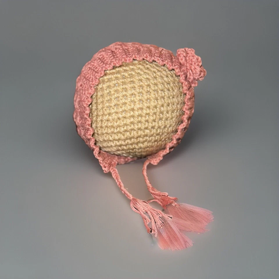 Gorro de bebé niña hecho a mano rosa 📸 ¡Fotos de recién nacidos! Foto 3 de 4