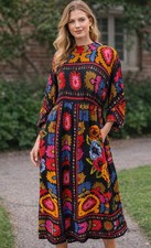 FARM Rio Anthropologie Women’s Sz M Maxi Dress Boho Floral Print Colorful NWT