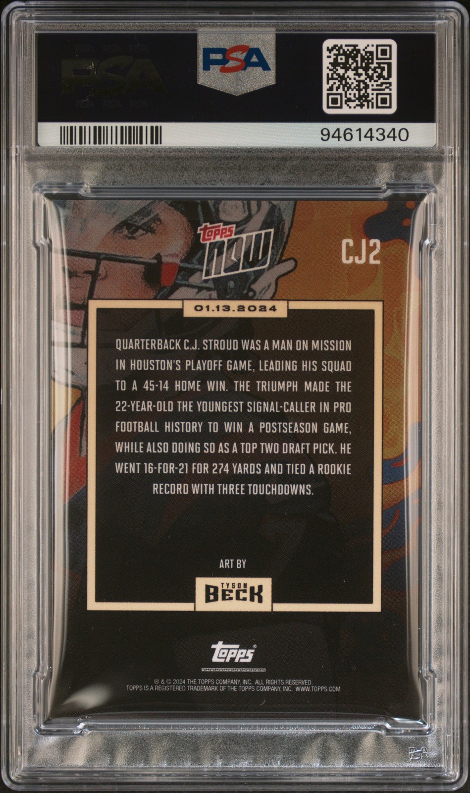 2023 TOPPS NOW X TYSON BECK X C.J. STROUD #CJ2 C.J. STROUD ROOKIE RC PSA 10 view 2