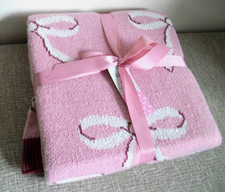 Pink Bow Knitted Blanket Throw 150 x 120cm George Home NEW