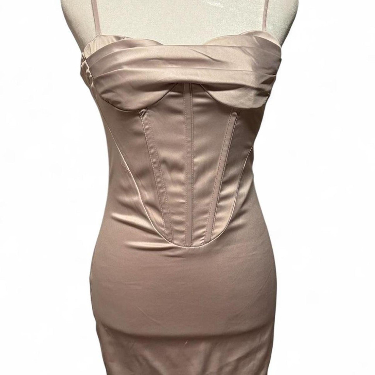 taupe corset dress Women's Taupe Chiffon Corset Bandeau Draped Midi Dress