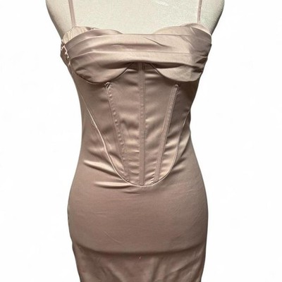 Taupe satin corset mini dress | eBay