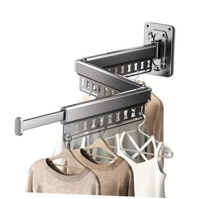 Clothes Drying Rack Wall-Mounted, 3-Fold Retractable Tri-Fold Gunmetal Gray
