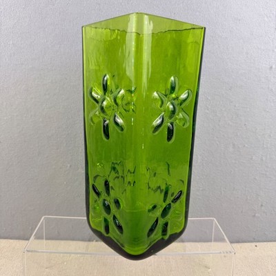 Blenko 6115M Olive Green Asterisk Daisy Block Vase Wayne Husted 10.5'' MCM